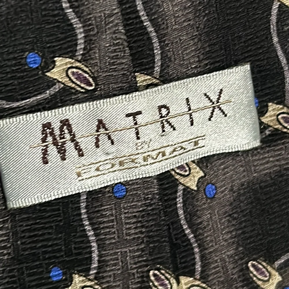 Matrix by Format Men’s Vintage Silk Necktie Black Gray Abstract Print - Picture 3 of 5